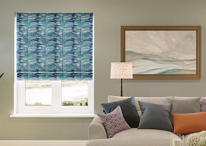 Melody Velvet, Blue Lagoon - Motorised Roman Blind - Image 3
